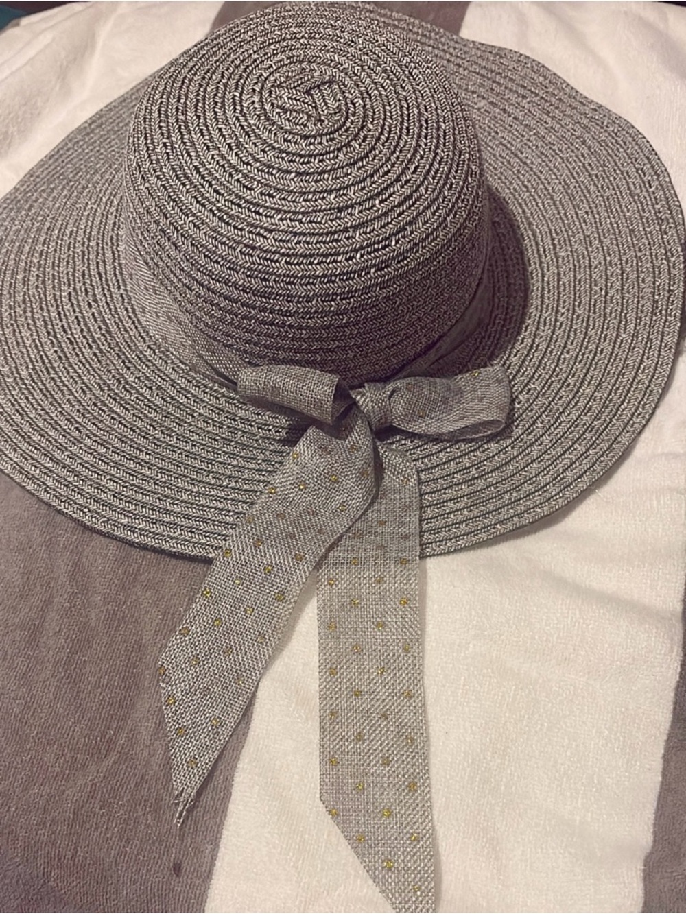 Wide Brim Straw Sun Hat with Bow - Gray